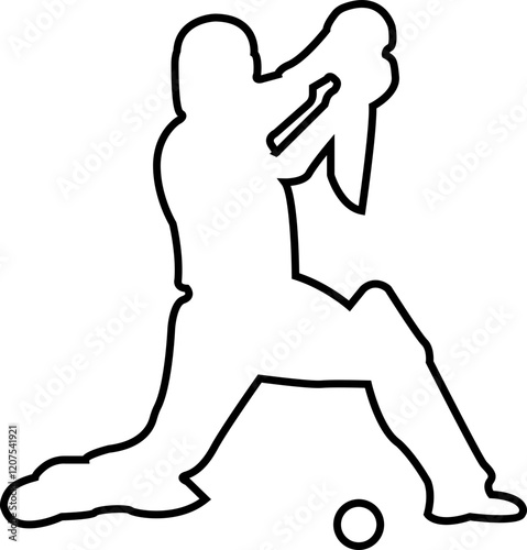 Player playing cricket action pose icon black line championship vector collection isolated on transparent background. Related to the game of cricket with various element bowler fielder