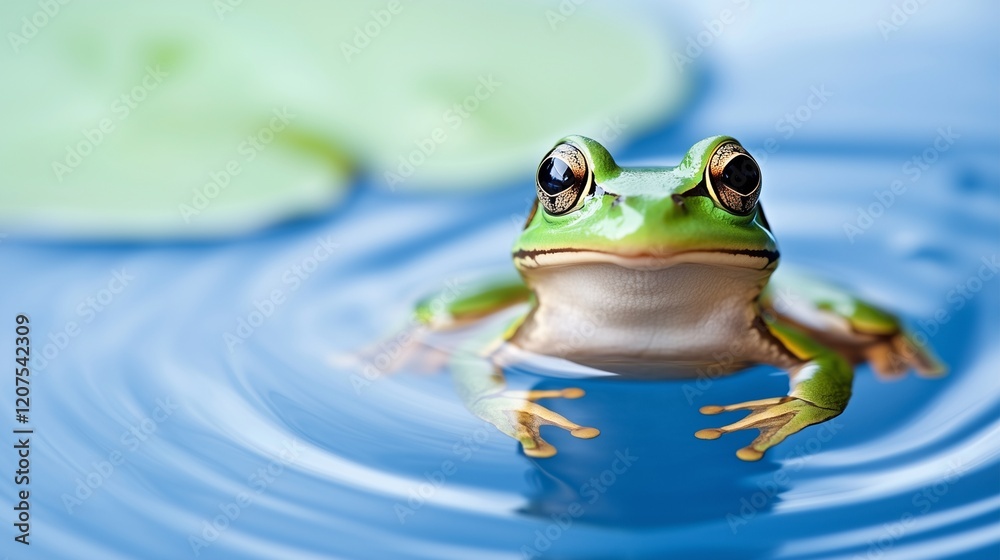 A cute frog sitting on water with ripples A cute frog sitting on water with ripples