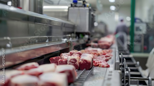 Fresh Meat on Automated Processing Conveyor Belt