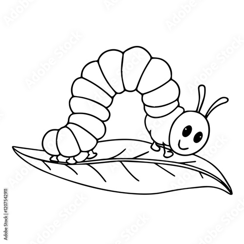 A cute cartoon snail with a happy smile, crawling across a white background, surrounded by colorful vector illustrations of friendly insects like bees, butterflies, and ladybugs