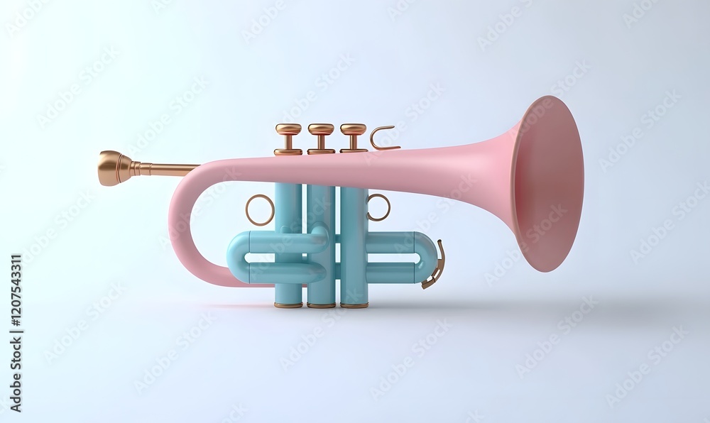 Pastel Trumpet Studio Shot, Minimalist Background Pastel Trumpet Studio Shot, Minimalist Background