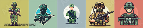 Vector collection of soldiers on duty