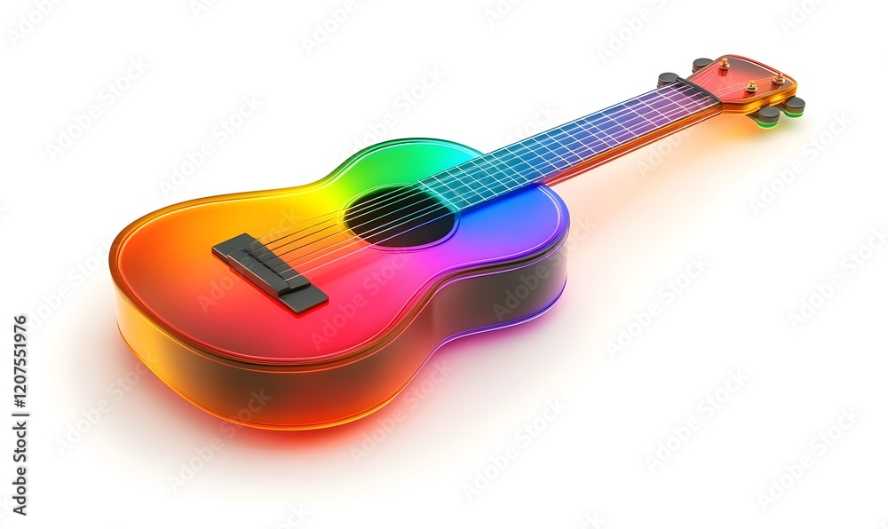 Obraz premium Rainbow acoustic guitar, isolated, studio, vibrant, music