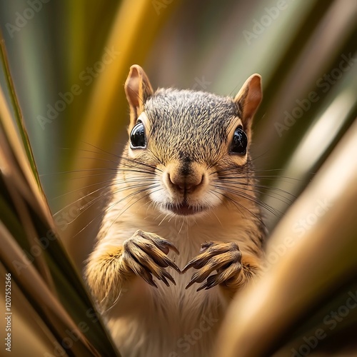 Nature's beauty squirrel on tree bark. photo