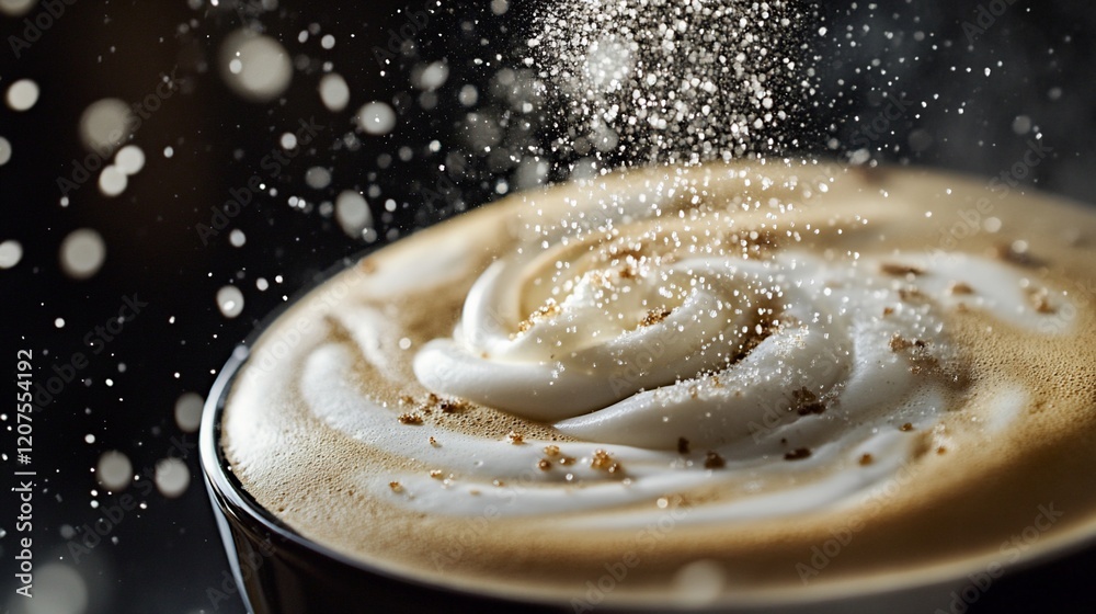 Delightful Latte Art: Sugar Sprinkles on Creamy Coffee Delightful Latte Art: Sugar Sprinkles on Creamy Coffee