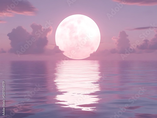 Pink moon ocean sunset serenity scene