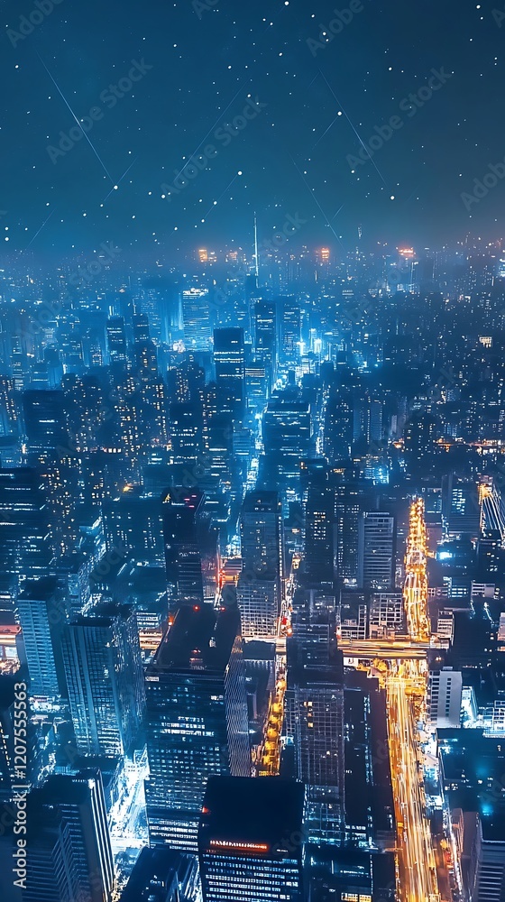 Naklejka premium City Lights Sparkle Like Stars Across Horizon