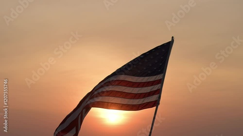 4th of July Celebration at Sunset Independence Day Concept Patriotic Environment Golden Hour Viewpoint Memorial Day Reflection