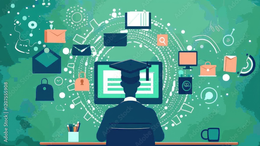 Online Education and E-Learning Success Concept Art Online Education and E-Learning Success Concept Art
