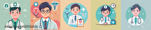 Collection of vectors of doctors wearing uniforms