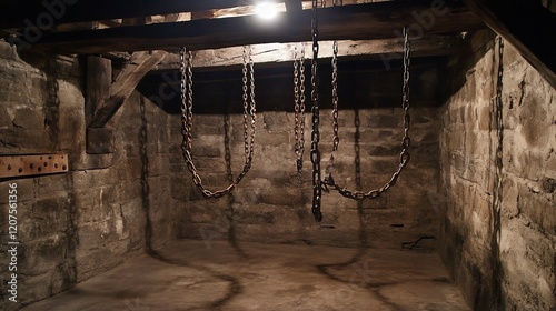 Ancient Dungeon: A Dark and Mysterious Cell with Hanging Chains
