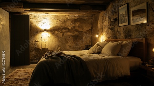 Cozy Rustic Bedroom in a Stone Cellar