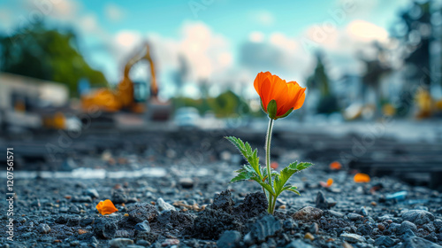 orange_flower_on_burnt_ground photo