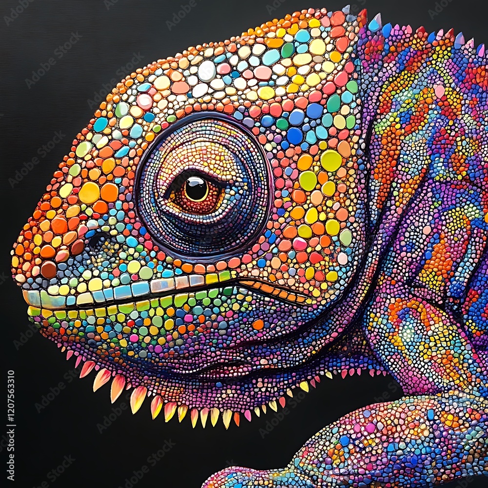 Fototapeta premium Vibrant reptile perched on foliage in rainforest