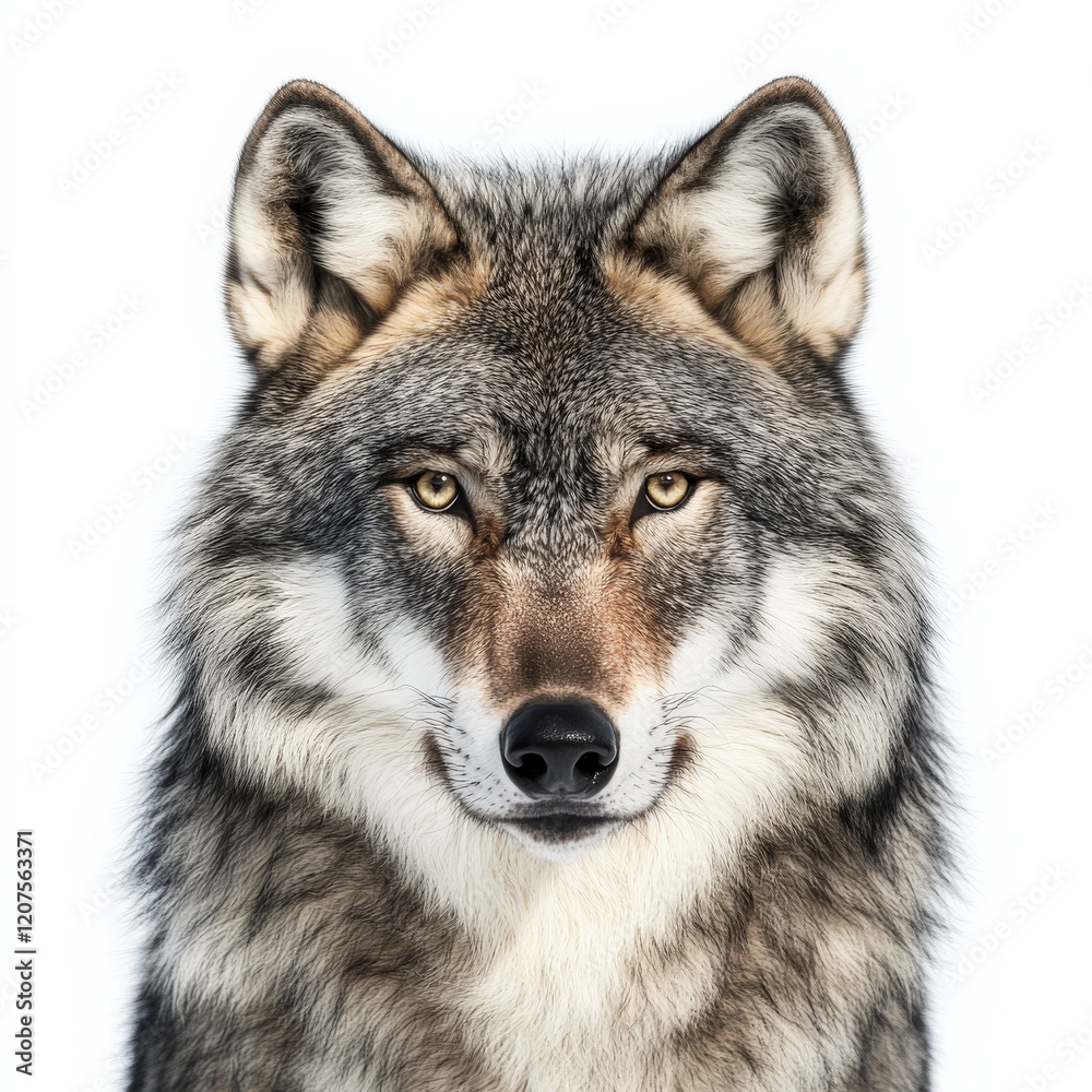Gray wolf portrait, intense gaze, sharp features Gray wolf portrait, intense gaze, sharp features