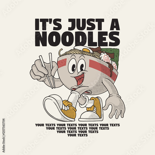 Retro cartoon quirky ramen bowl mascot