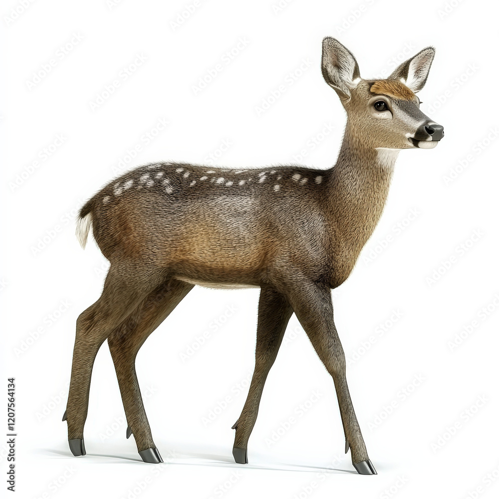 Young spotted deer, walking, isolated Young spotted deer, walking, isolated