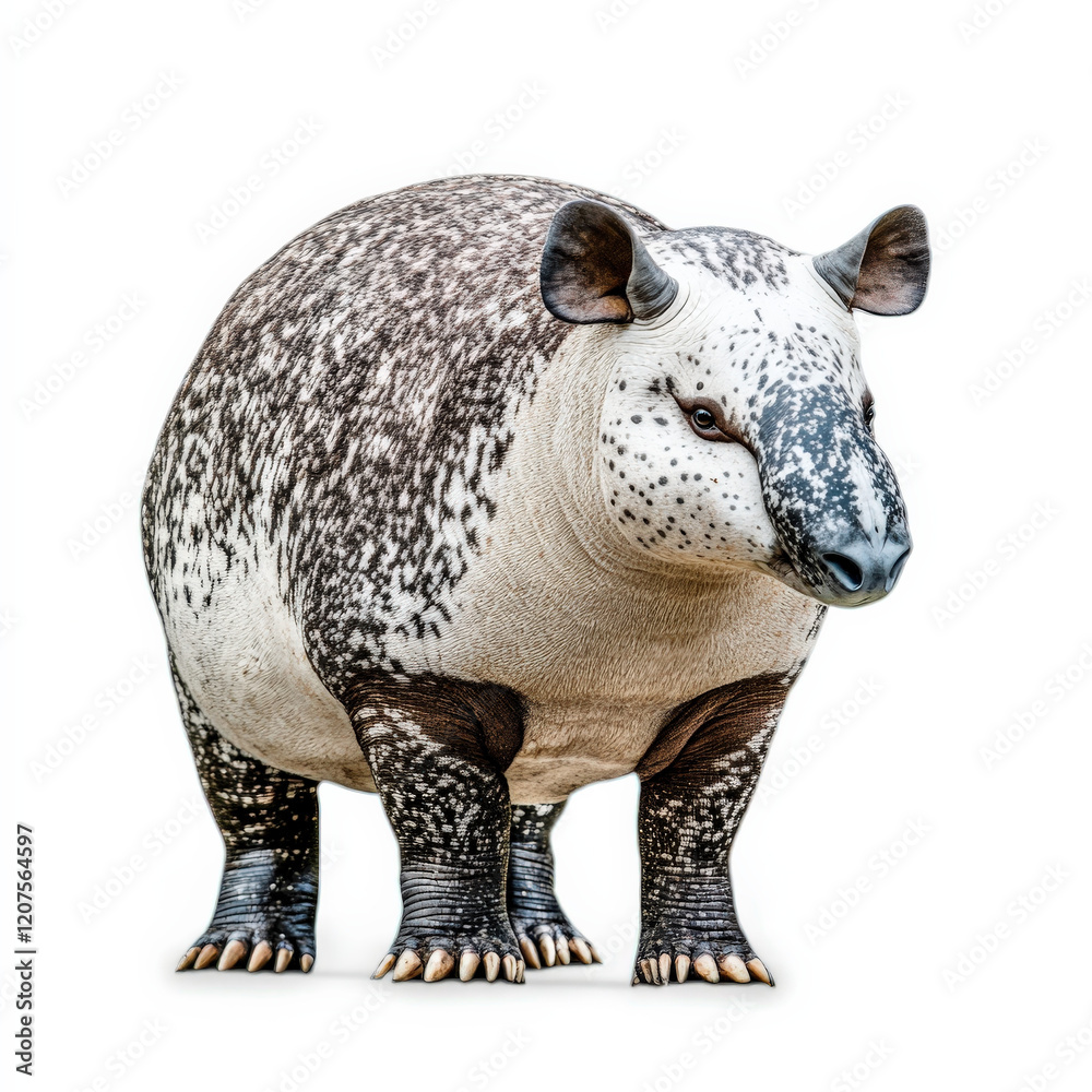 Naklejka premium Speckled, rotund mammal standing; unique markings