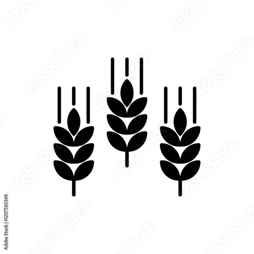 Vector Filled Farm Wheat Ears Icon. Whole Grain Black Filled Symbol Illustration for Organic Eco Business, Farming, Beer, Bakery. Gluten Free Logo.	