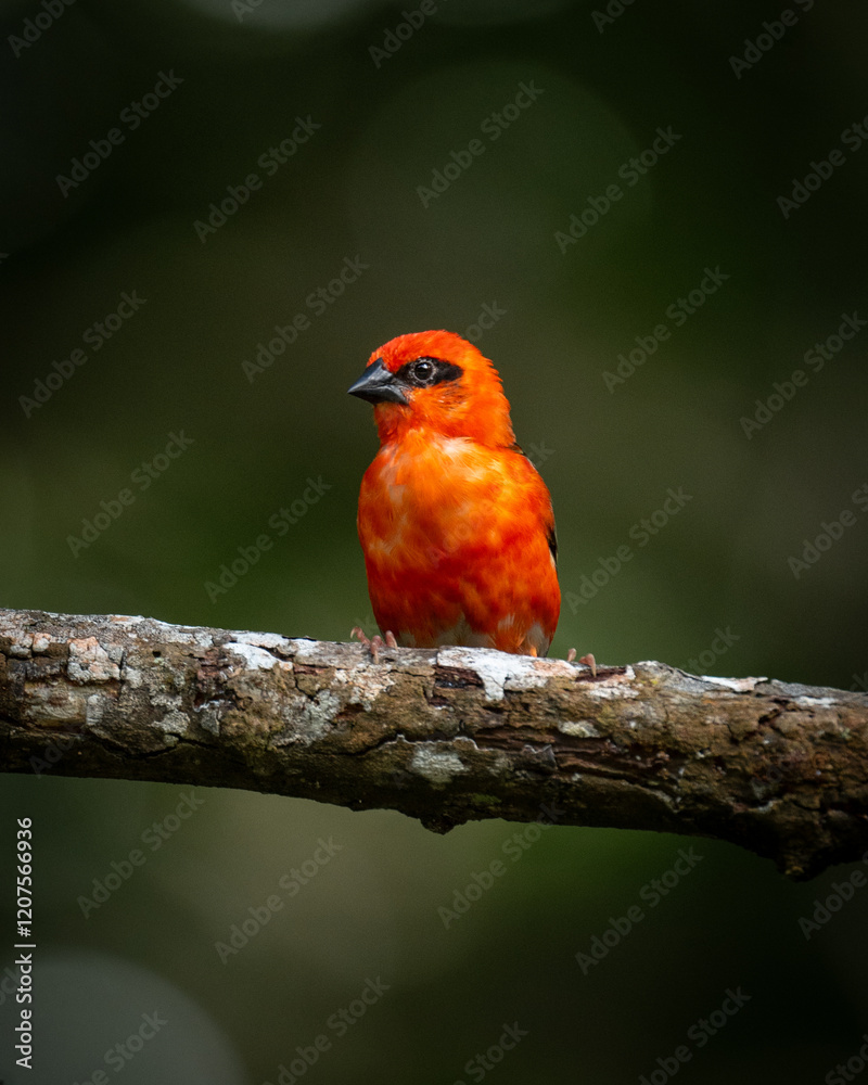 Amazing bird close-up encounter - Red Fody in the forest