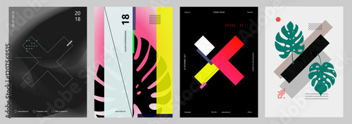 Minimal Covers design. Colorful halftone gradients. Future geometric patterns. 