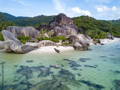 Drone of Crystal Sea Through Kayak Experience - Seychelles, La Digue