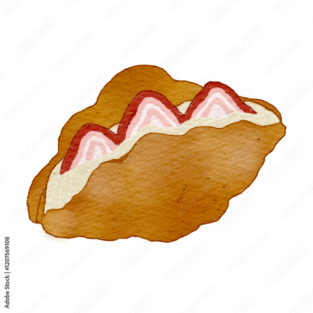 Fototapeta premium Isolate croissant and strawberry stickers, planner stickers elements.
