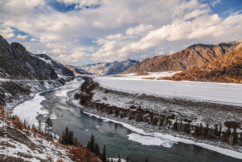 Obraz na płótnie Top view of winter Katun, Altai Republic. Russia w salonie