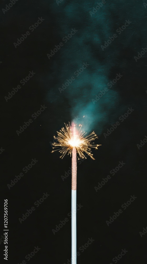Fototapeta premium Sparkling Firework Celebration Party Festive Light Night Glowing Bright Dark Backgr