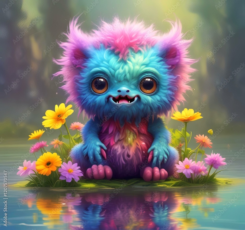 Fototapeta premium Illustration of fluffy and cute small monster.