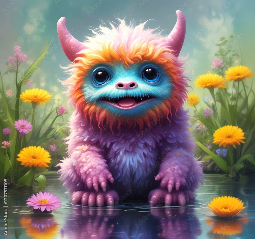 Fototapeta premium Illustration of fluffy and cute small monster.