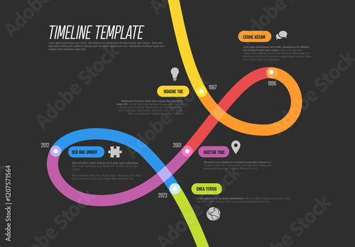 Obraz na płótnie Colorful Dark Thick Line Timeline Graphic Template with five Milestones w salonie