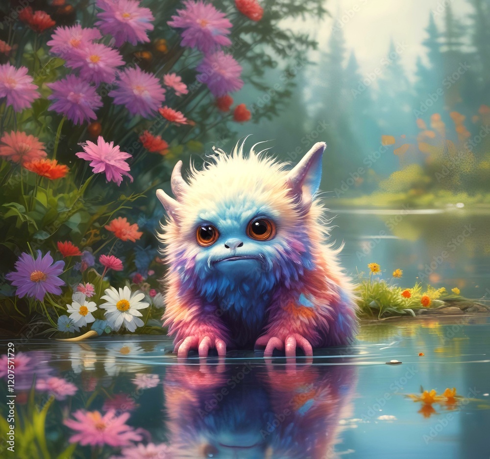 Fototapeta premium Illustration of fluffy and cute small monster.