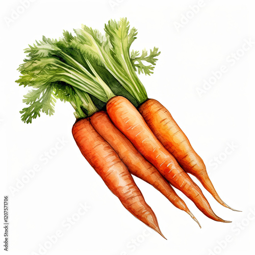carrots or .carrot bunch, watercolor illustration isolated on white background. Food clipart