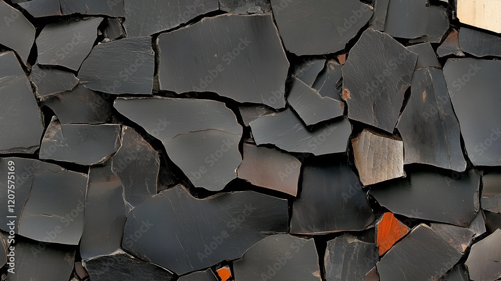Black Stone Wall, Textured Design, Dark Tones, Decoration Black Stone Wall, Textured Design, Dark Tones, Decoration