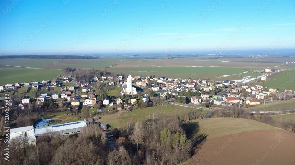 aerial view of the village in the Czech, Hnevosice, Silesia, Opava