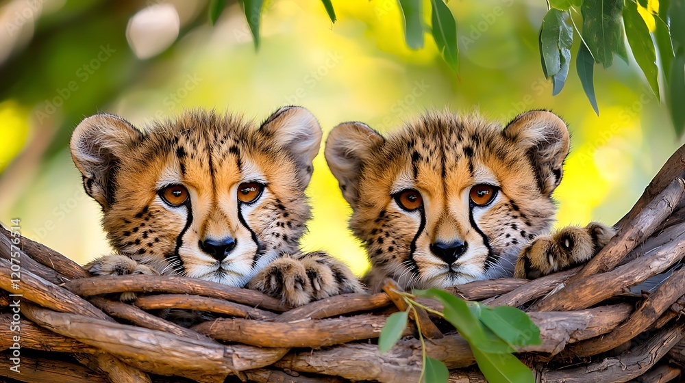 Obraz premium Stunning Portraits of Exotic Cheetah Cubs in Natural Habitat