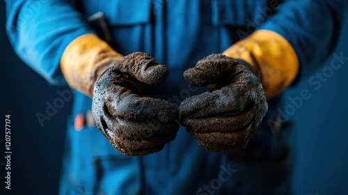 Hands dirty with grime and grease, revealing the hard work of a handyman. The image highlights the tools of the trade and the dedication required in this profession. photo