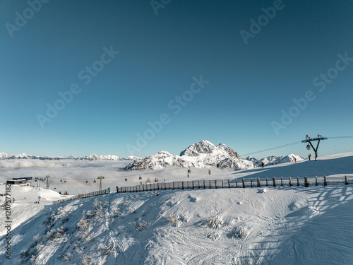 Nassfeld Millenium-Express and the Gartnerkofel in the Background, Nassfeld Austria photo