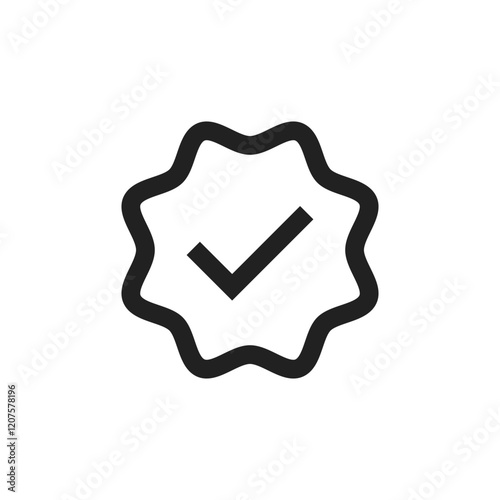 This modern checkmark icon is designed with a unique starburst shape, making it an excellent choice for conveying approval, correctness, and positivity in various graphic designs and illustrations