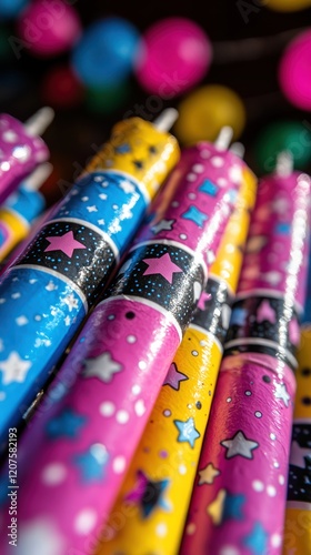 Wallpaper Mural Colorful Party Poppers with Star Design and Glitter Festive Decorations for Celebration Events Torontodigital.ca