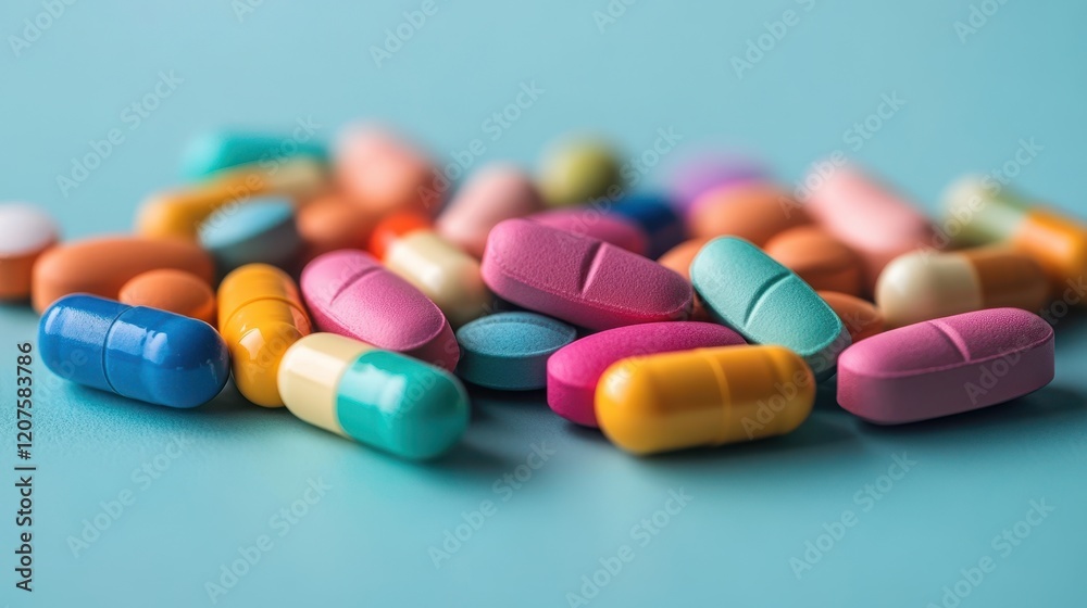 A vibrant array of pills in various colors rests invitingly on a soothing blue background, creating a captivating and playful visual treat. A vibrant array of pills in various colors rests invitingly on a soothing blue background, creating a captivating and playful visual treat.