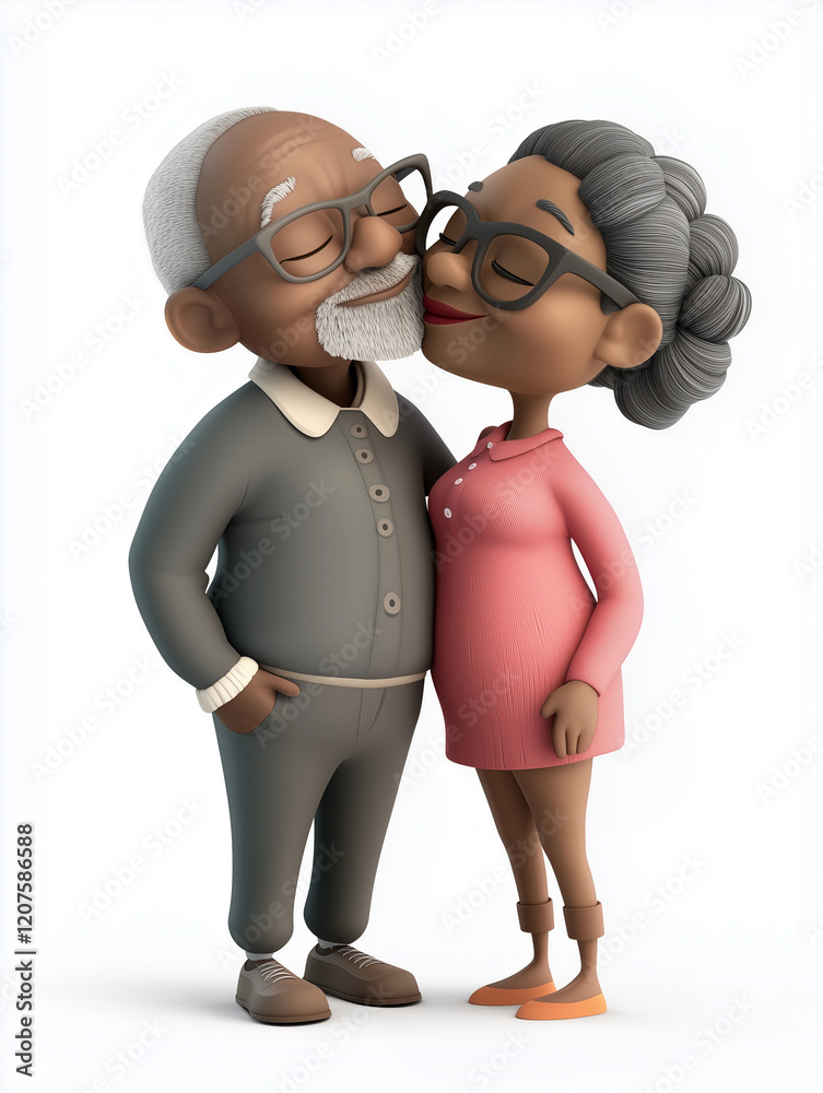 a 3D cartoon old kissing couple a 3D cartoon old kissing couple