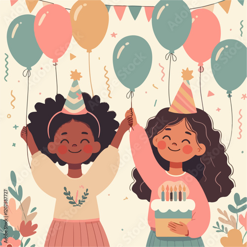 children celebrating birthday happily
