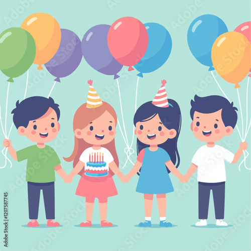 children celebrating birthday happily