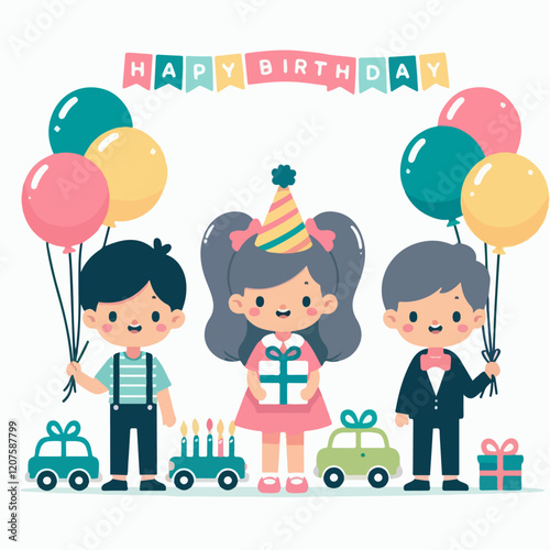 children celebrating birthday happily