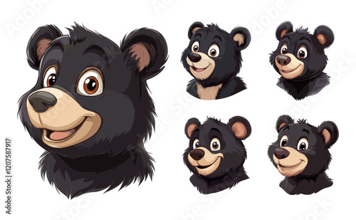 Bear heads cartoon vector set. Brown fluffy grizzly cute smiling animal avatars, forest strong wild creature character portraits, isolated illustration on white background