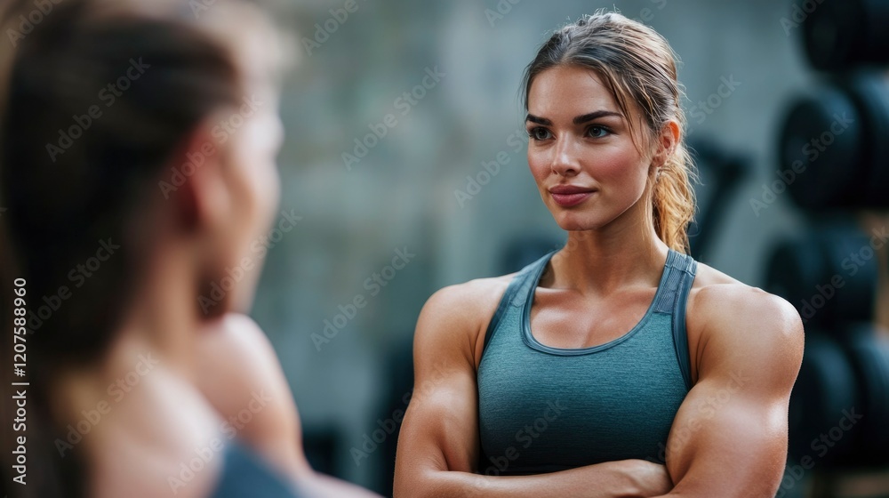 Strong Woman Posing in Gym Setting Strong Woman Posing in Gym Setting