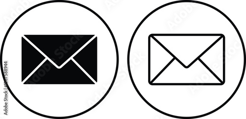 Email icon set. Envelope Mail services. Contacts message send letter isolated on transparent background. Black flat and line vector collection. Symbol for Design, Presentation Website or App Elements.