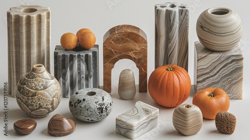 A variety of different food items photographed from unique shapes of wooden table 